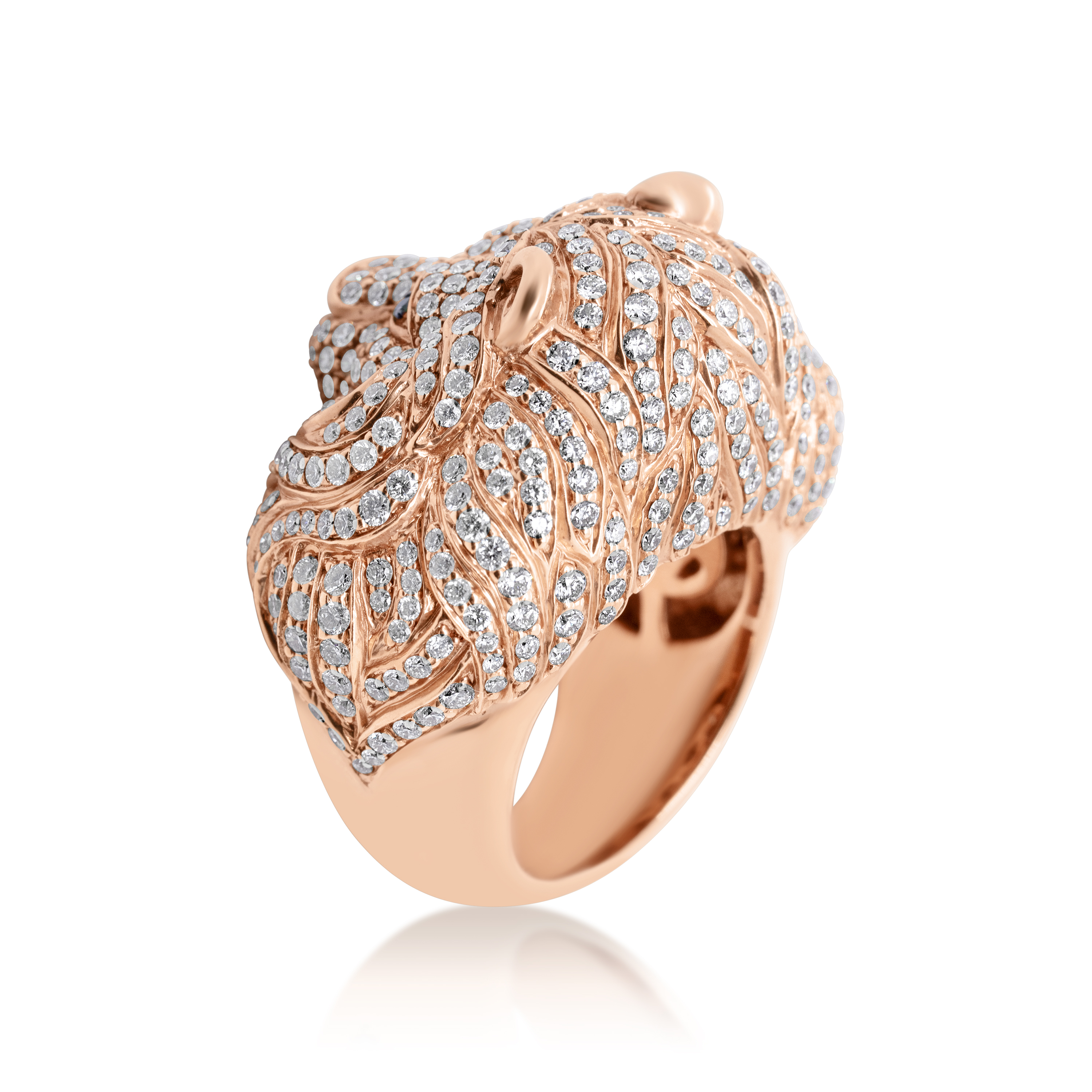 Diamond Lion Head Ring 4.56 ct. 14K Rose Gold